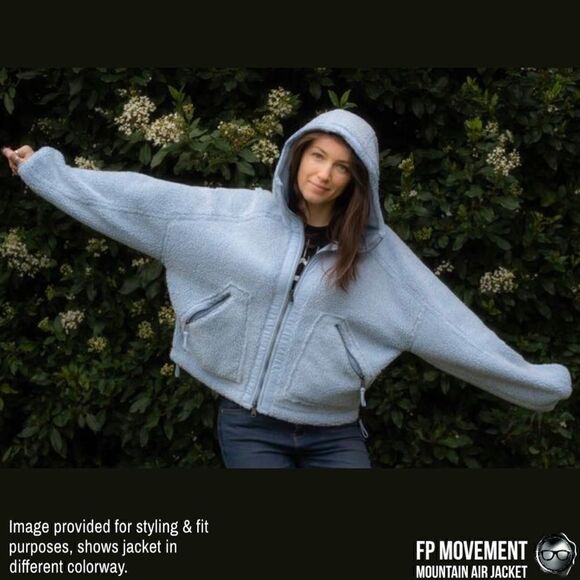 FP MOVEMENT MOUNTAIN AIR SHERPA FULL ZIP HOODED JACKET BLUE WOMEN OVERSIZED XS-L - Picture 11 of 16
